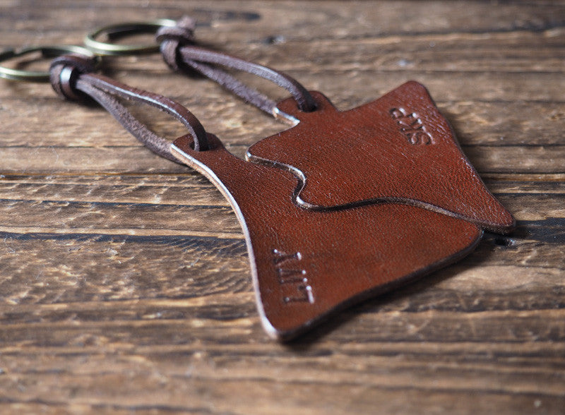 ES Corner Personalized Leather Matching Couple Keychains Set #Brown
